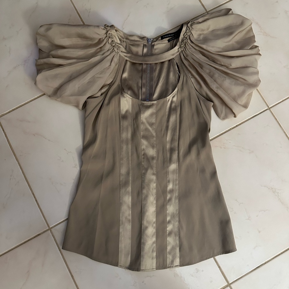 Mackage Collection - Silk Charmeuse puff sleeve stretch top beige - XS